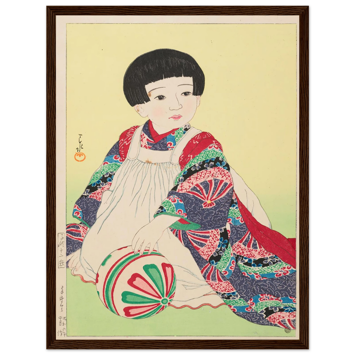 Temari (A hand ball, portrait of Takagi Junko) (1931) Art Print | Kawase Hasui - Framed Poster - 30x40 cm / 12x16″ - Black frame