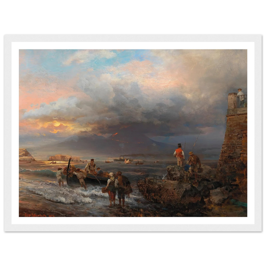 The Bay of Naples with Vesuvius in the background Art Print | Oswald Achenbach - Framed Poster - 30x40 cm / 12x16″ - Black frame