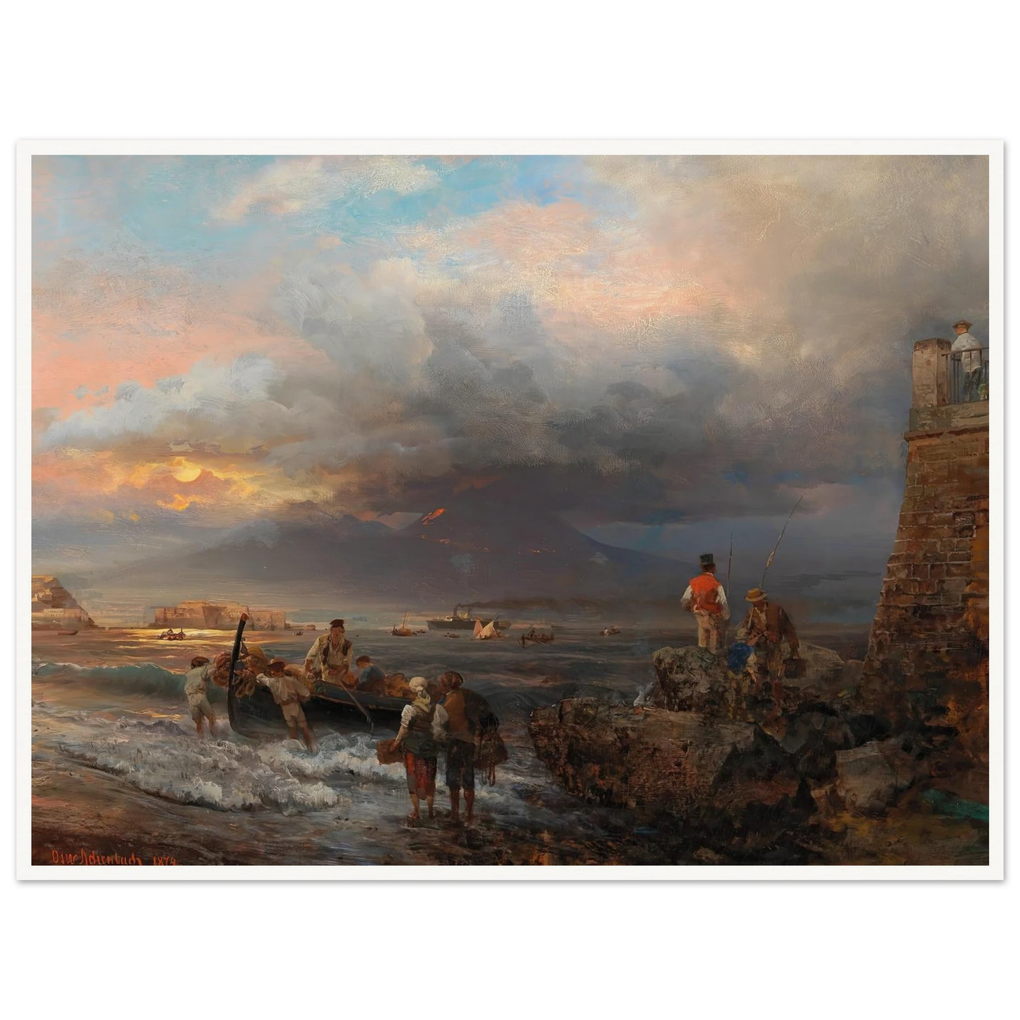 The Bay of Naples with Vesuvius in the background Art Print | Oswald Achenbach - Framed Poster - 30x40 cm / 12x16″ - Black frame