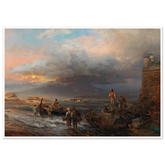 The Bay of Naples with Vesuvius in the background Art Print | Oswald Achenbach - Framed Poster - 30x40 cm / 12x16″ - Black frame