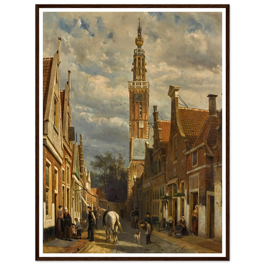 The carillon tower in Edam (1879) Art Print | Cornelis Springer - Framed Poster - 30x40 cm / 12x16″ - Black frame