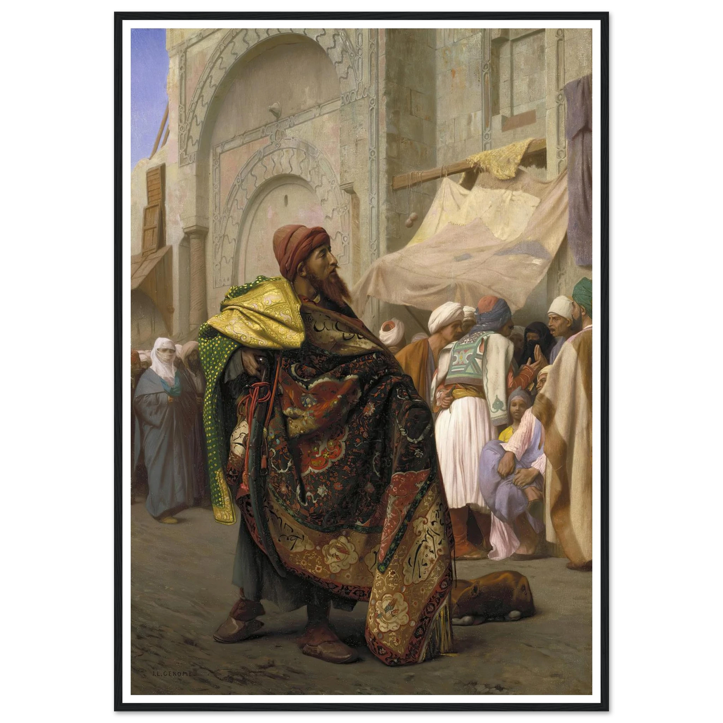 The Carpet Merchant Of Cairo (1869) Art Print | Jean Leon Gerome - Framed Poster - 30x40 cm / 12x16″ - Black frame