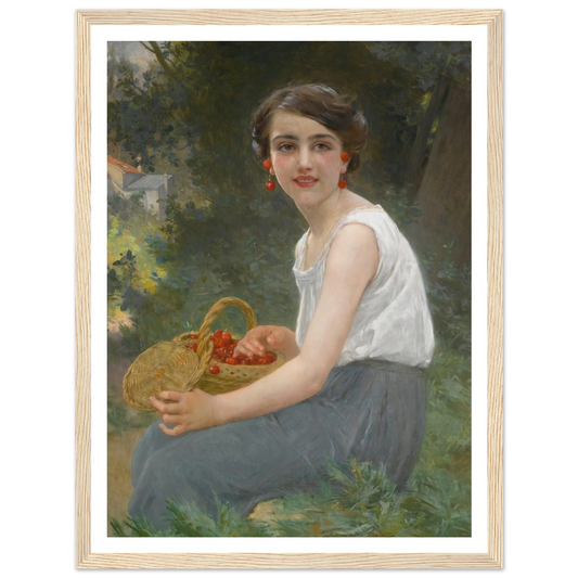 The cherry girl Art Print | Guillaume Seignac - Framed Poster - 30x40 cm / 12x16″ - Black frame