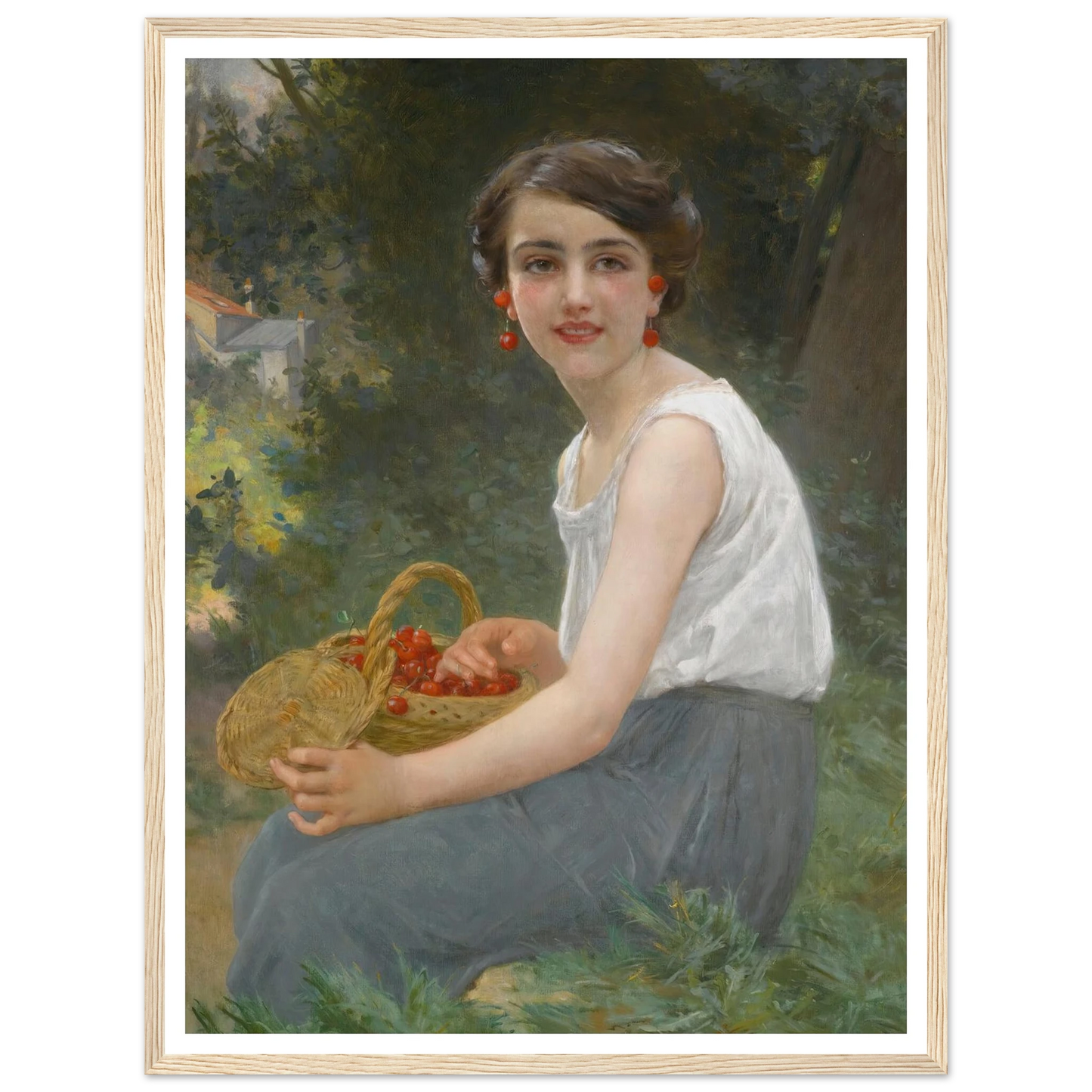 The cherry girl Art Print | Guillaume Seignac - Framed Poster - 30x40 cm / 12x16″ - Black frame