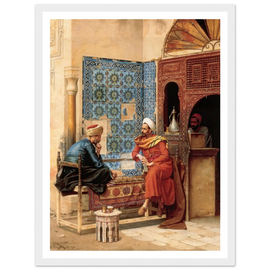 The Chess Game (1896) Art Print | Ludwig Deutsch - Framed Poster - 30x40 cm / 12x16″ - Black frame
