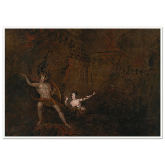 The Conflict Between Satan And Death (1832) Art Print | John Martin - Framed Poster - 30x40 cm / 12x16″ - Black frame