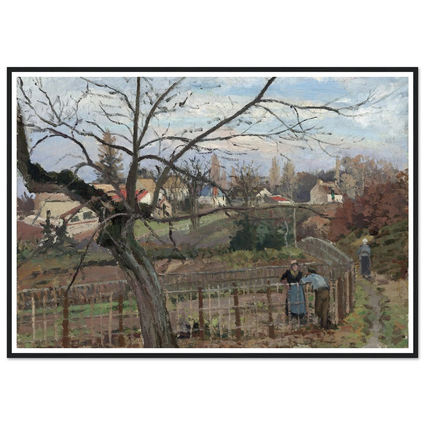 The Fence (1872) Art Print | Camille Pissarro - Framed Poster - 30x40 cm / 12x16″ - Black frame