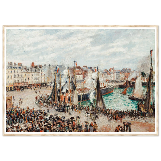 The Fish Market, Dieppe; Grey Weather, Morning (1902) Art Print | Camille Pissarro - Framed Poster - 30x40 cm / 12x16″ - Black frame