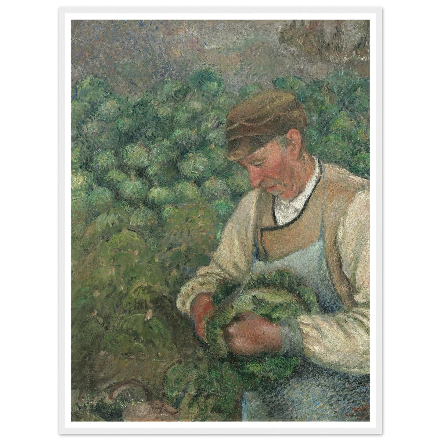 The Gardener – Old Peasant with Cabbage (1883-1895) Art Print | Camille Pissarro - Framed Poster - 30x40 cm / 12x16″ - Black frame
