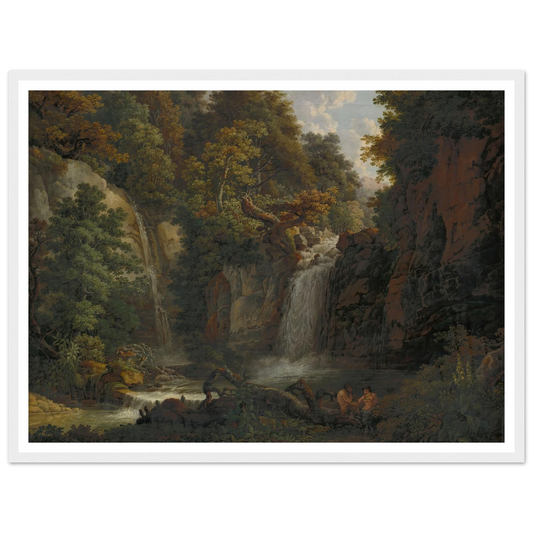 The Giessen near Zeglingen with Two Satyrs Playing the Panflute Art Print | Peter Birmann - Framed Poster - 30x40 cm / 12x16″ - Black frame