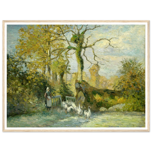 The Goose Girl at Montfoucault (White Frost) (1875) Art Print | Camille Pissarro - Framed Poster - 30x40 cm / 12x16″ - Black frame