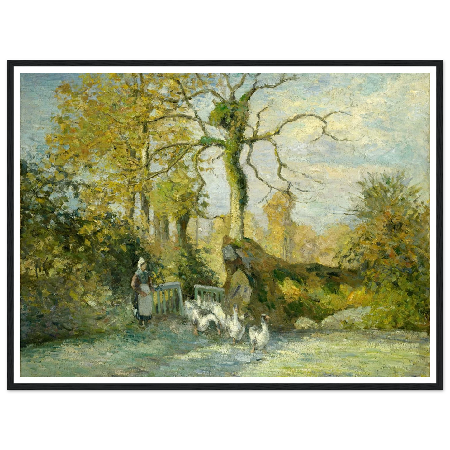 The Goose Girl at Montfoucault (White Frost) (1875) Art Print | Camille Pissarro - Framed Poster - 30x40 cm / 12x16″ - Black frame
