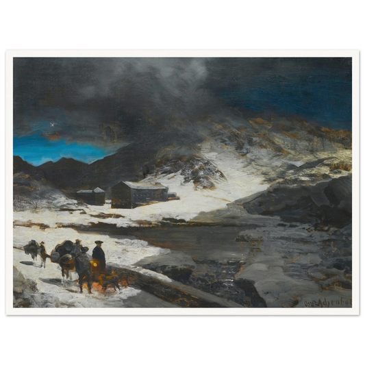 The Great St Bernard Inn, In The Alps Art Print | Oswald Achenbach - Framed Poster - 30x40 cm / 12x16″ - Black frame