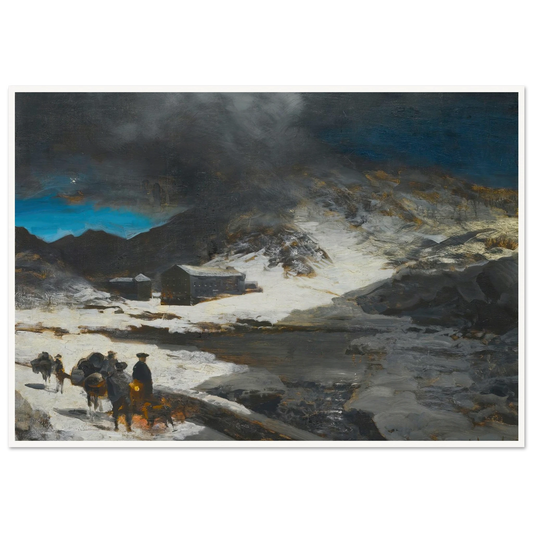 The Great St Bernard Inn, In The Alps Art Print | Oswald Achenbach - Framed Poster - 30x40 cm / 12x16″ - Black frame