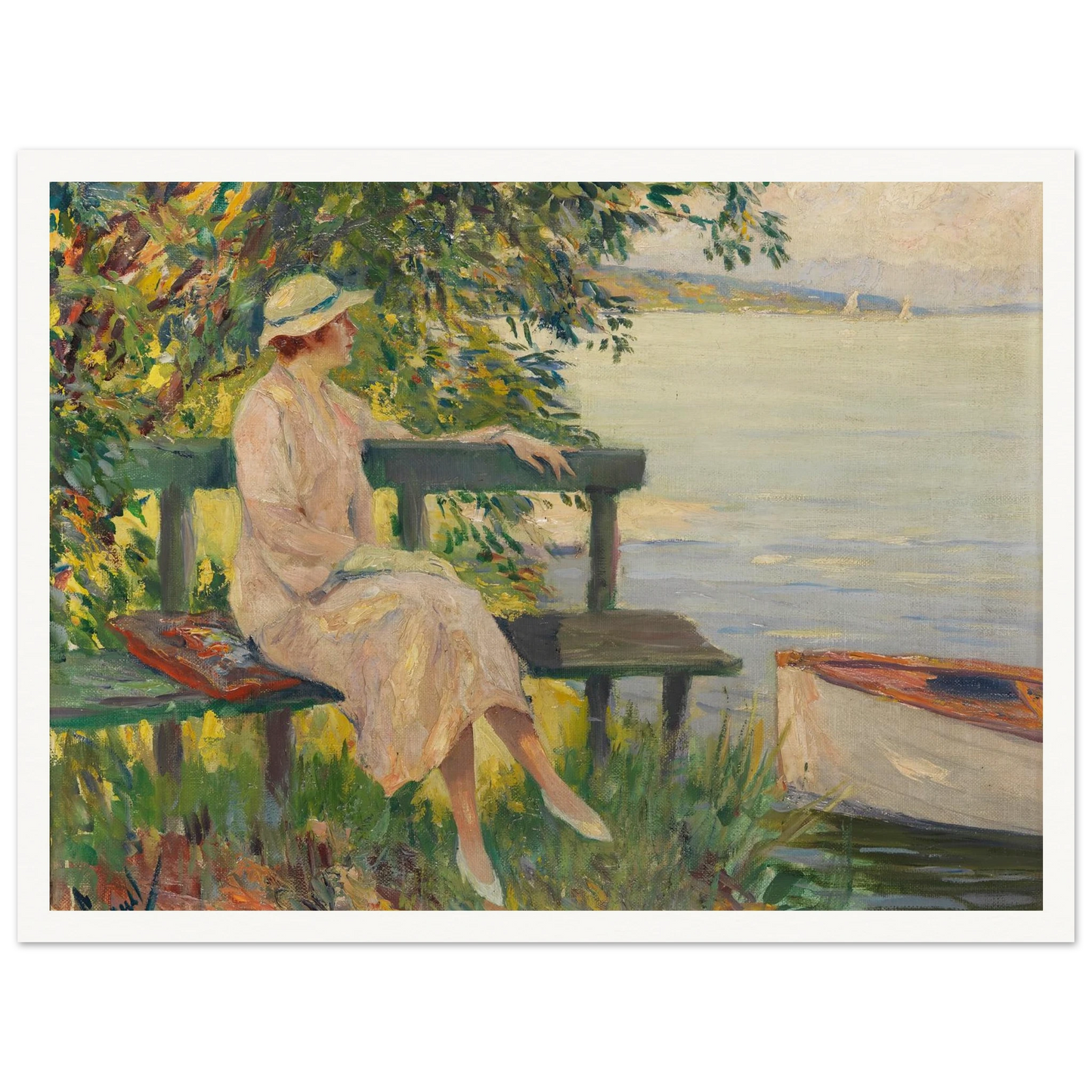 The green bench (1920) Art Print | Edward Cucuel - Framed Poster - 30x40 cm / 12x16″ - Black frame