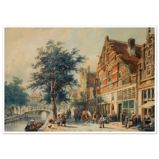 The Havendijk, Enkhuizen, In Summer (1868) Art Print | Cornelis Springer - Framed Poster - 30x40 cm / 12x16″ - Black frame