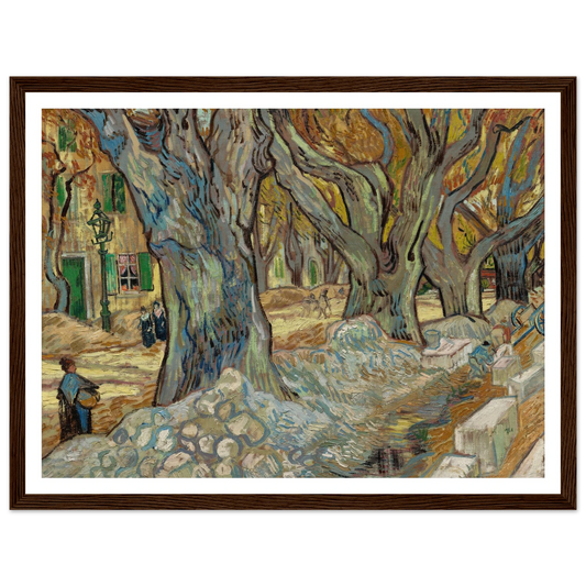 The Large Plane Trees (Road Menders at Saint-Rémy) (1889) Art Print | Vincent van Gogh - Framed Poster - 30x40 cm / 12x16″ - Black frame