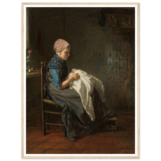 ‘The Little Seamstress’ (1850 - 1888) Art Print | Jozef Israels - Framed Poster - 30x40 cm / 12x16″ - Black frame