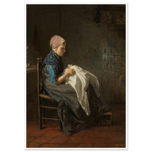 ‘The Little Seamstress’ (1850 - 1888) Art Print | Jozef Israels - Framed Poster - 30x40 cm / 12x16″ - Black frame