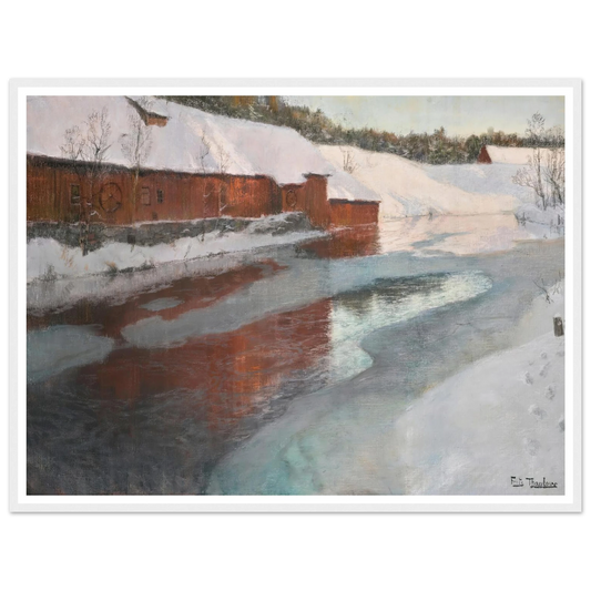 The Lysaker River In Winter Art Print | Frits Thaulow - Framed Poster - 30x40 cm / 12x16″ - Black frame