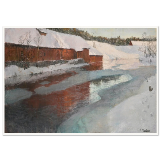 The Lysaker River In Winter Art Print | Frits Thaulow - Framed Poster - 30x40 cm / 12x16″ - Black frame