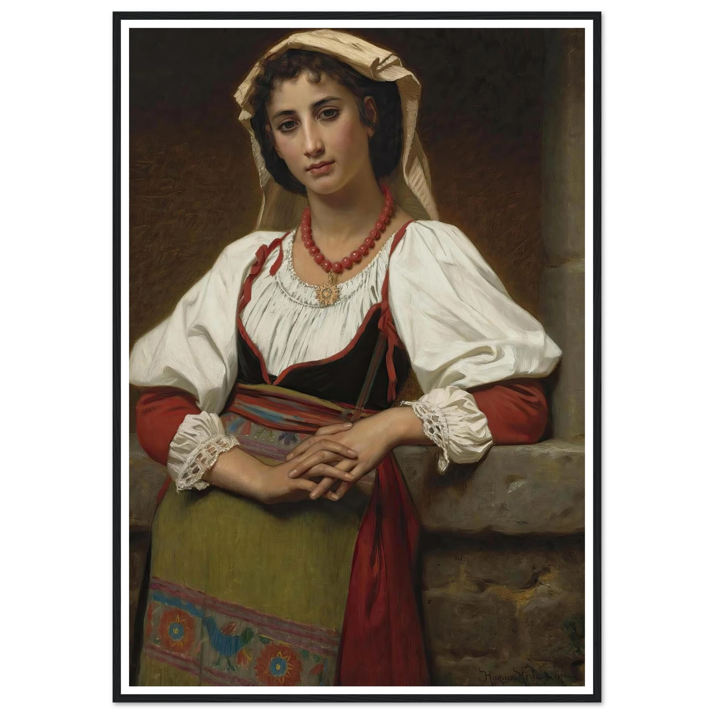 The Neapolitan Girl (1876) Art Print | Hugues Merle - Framed Poster - 30x40 cm / 12x16″ - Black frame