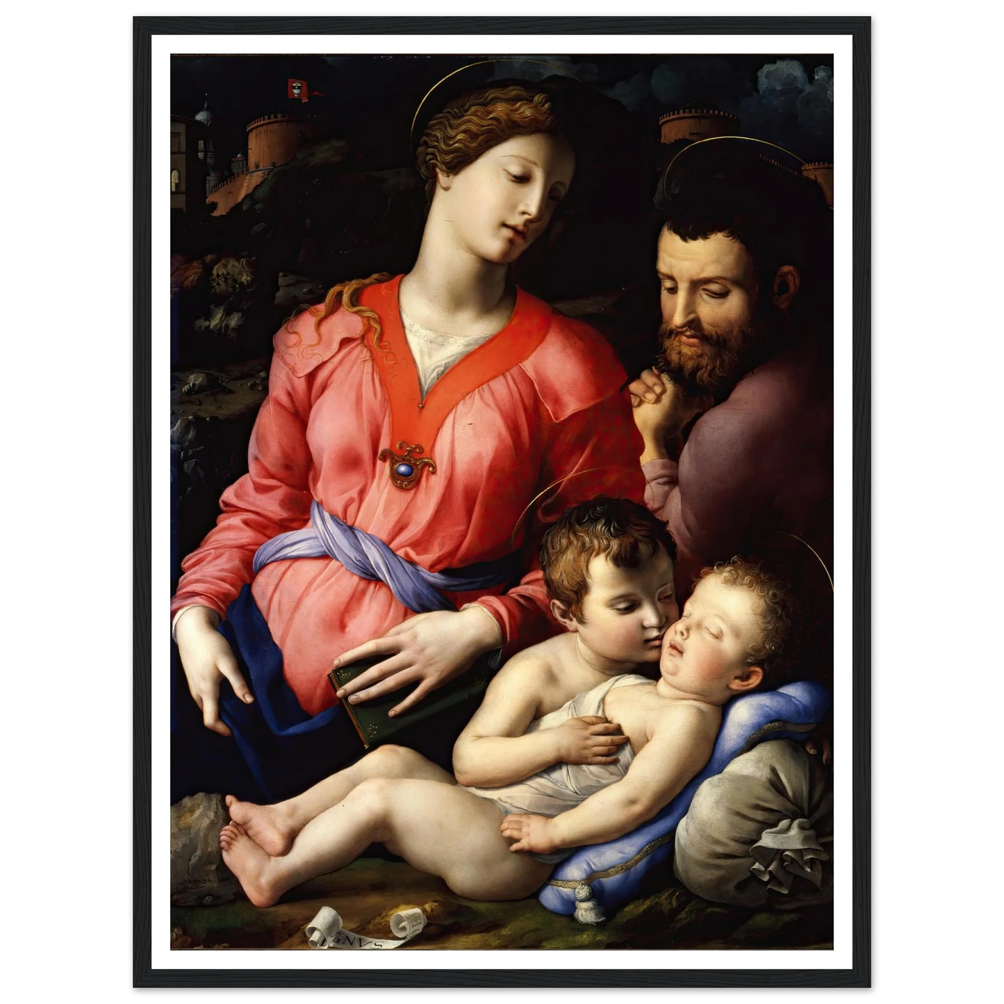 The Panciatichi Holy Family (Circa 1540) Art Print | Agnolo Bronzino - Framed Poster - 30x40 cm / 12x16″ - Black frame