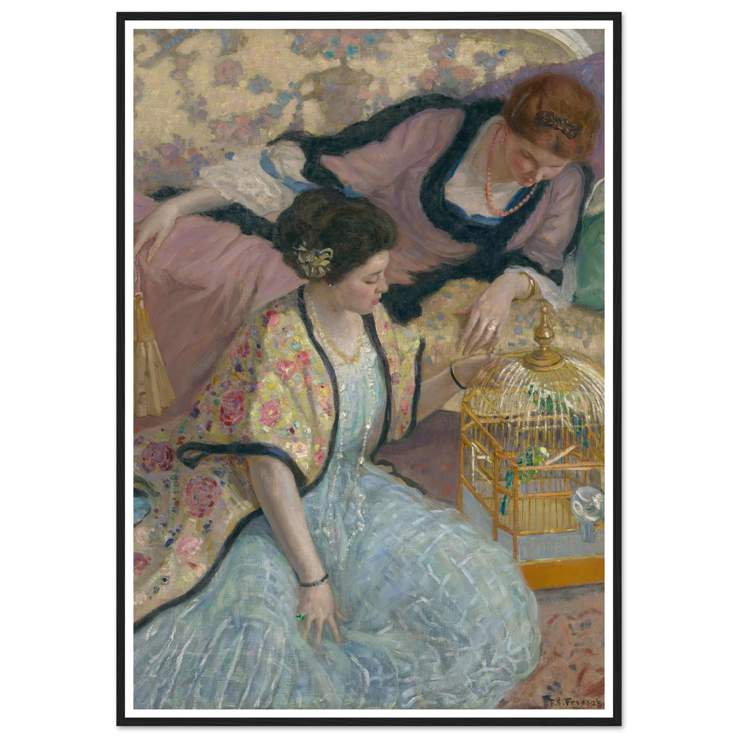 The Parrots (circa 1910) Art Print | Frederick Carl Frieseke - Framed Poster - 30x40 cm / 12x16″ - Black frame