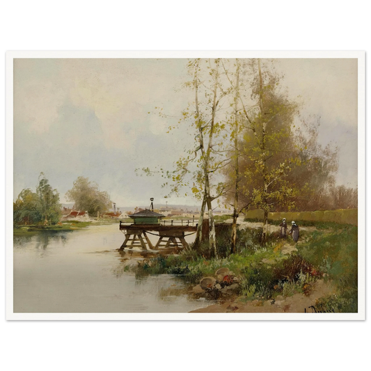 The Pond At The Edge Of The Village Art Print | Eugene Galien Laloue - Framed Poster - 30x40 cm / 12x16″ - Black frame