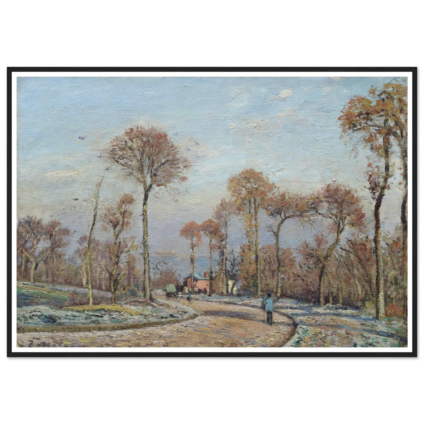 The Road to Versailles, Louveciennes,Morning Frost (1871) Art Print | Camille Pissarro - Framed Poster - 30x40 cm / 12x16″ - Black frame