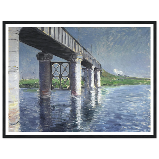 The Seine and the Railroad Bridge at Argenteuil (La Seine et le pont du chemin de fer dArgenteuil) Art Print | Gustave Caillebotte - Framed Poster - 30x40 cm / 12x16″ - Black frame