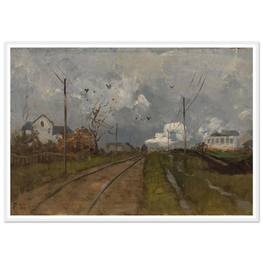 The Train is arriving (1881) Art Print | Frits Thaulow - Framed Poster - 30x40 cm / 12x16″ - Black frame