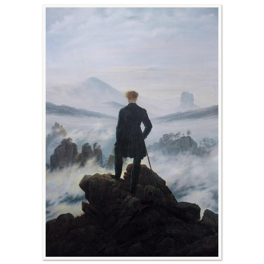 The Wanderer above the Mists (1817-1818) Art Print | Caspar David Friedrich - Framed Poster - 30x40 cm / 12x16″ - Black frame