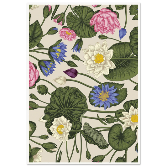 The Water Lily Trellis Art Print | William Morris Inspired - Framed Poster - 30x30 cm / 12x12″ - Black frame