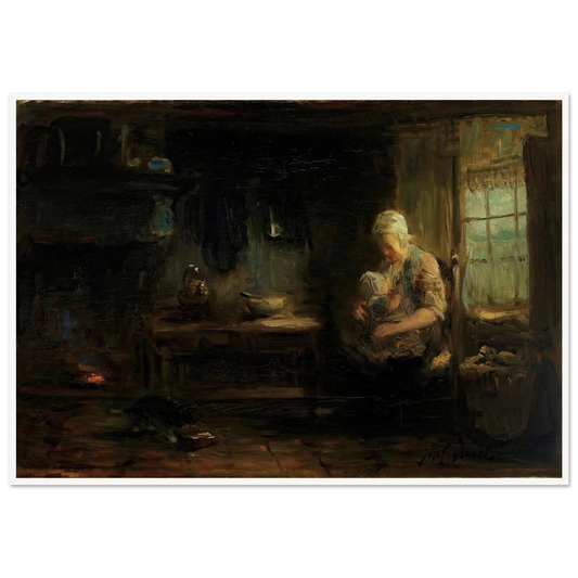 The Young Mother Art Print | Jozef Israels - Framed Poster - 30x40 cm / 12x16″ - Black frame
