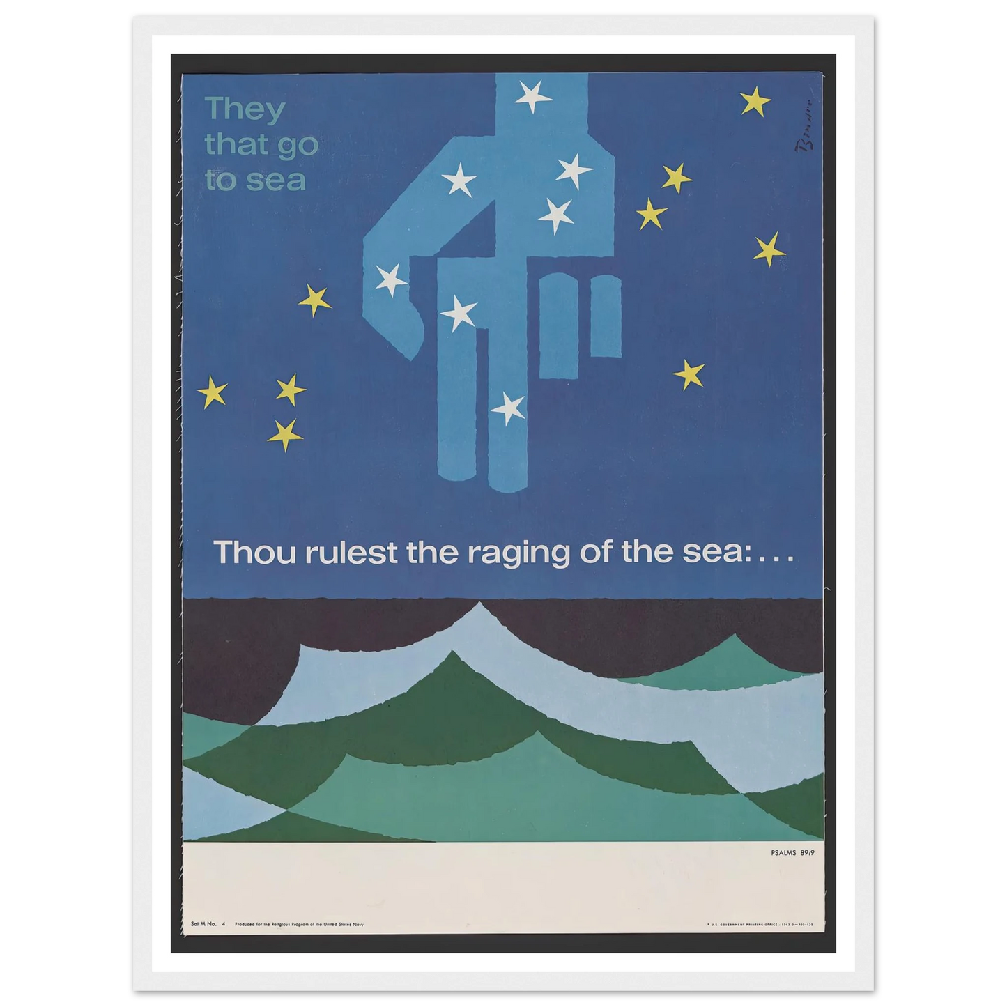 Thou rulest the raging of the sea … Psalms 89_9 (1963) Art Print | Joseph Binder - Framed Poster - 30x40 cm / 12x16″ - Black frame