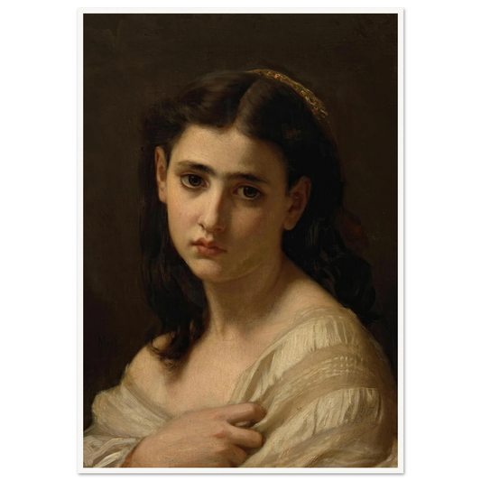 Thoughts far away (1864) Art Print | Hugues Merle - Framed Poster - 30x40 cm / 12x16″ - Black frame