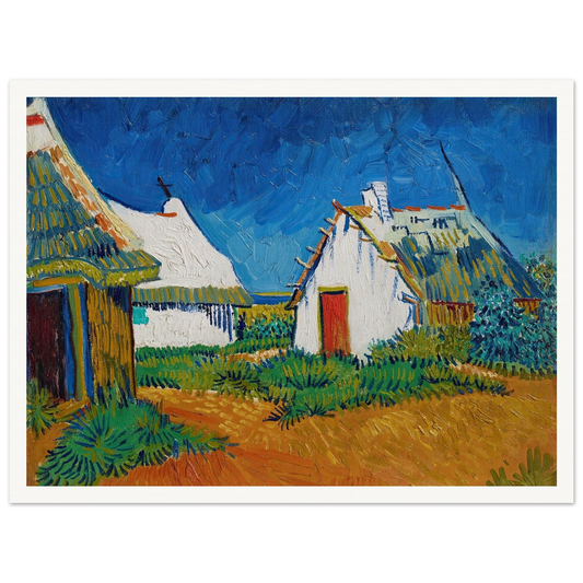 Three white cottages in Saintes-Maries (1888) Art Print | Vincent van Gogh - Framed Poster - 30x40 cm / 12x16″ - Black frame