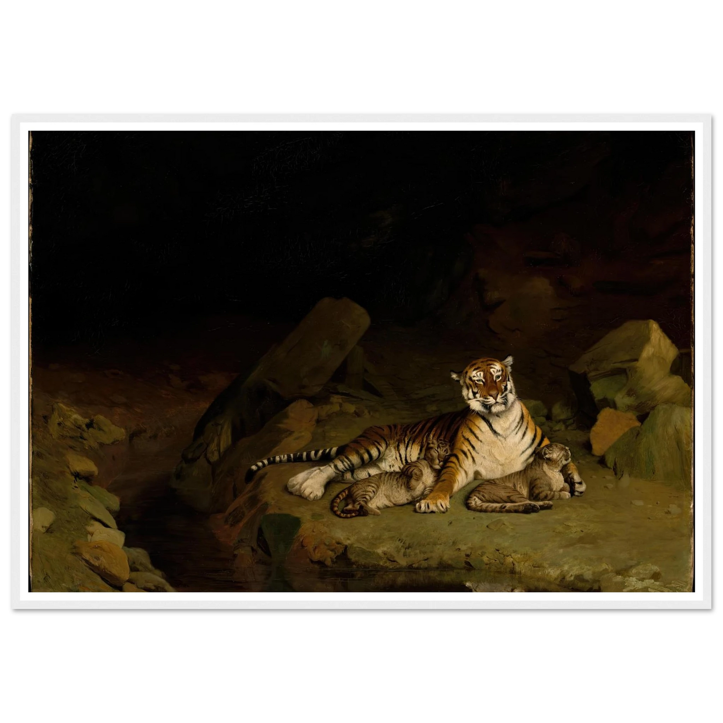Tiger and Cubs (ca. 1884) Art Print | Jean Leon Gerome - Framed Poster - 30x40 cm / 12x16″ - Black frame