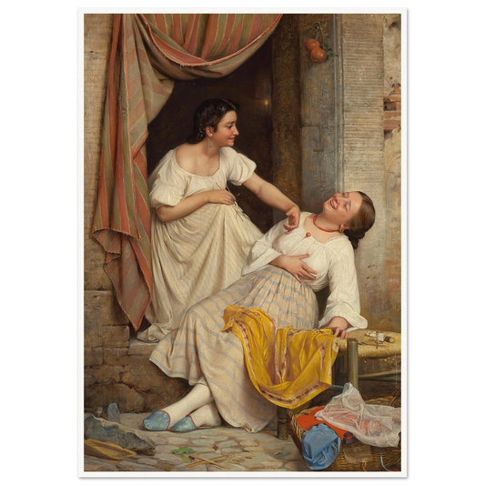 To leende piger (Two smiling girls) (1865) Art Print | Carl Bloch - Framed Poster - 30x40 cm / 12x16″ - Black frame