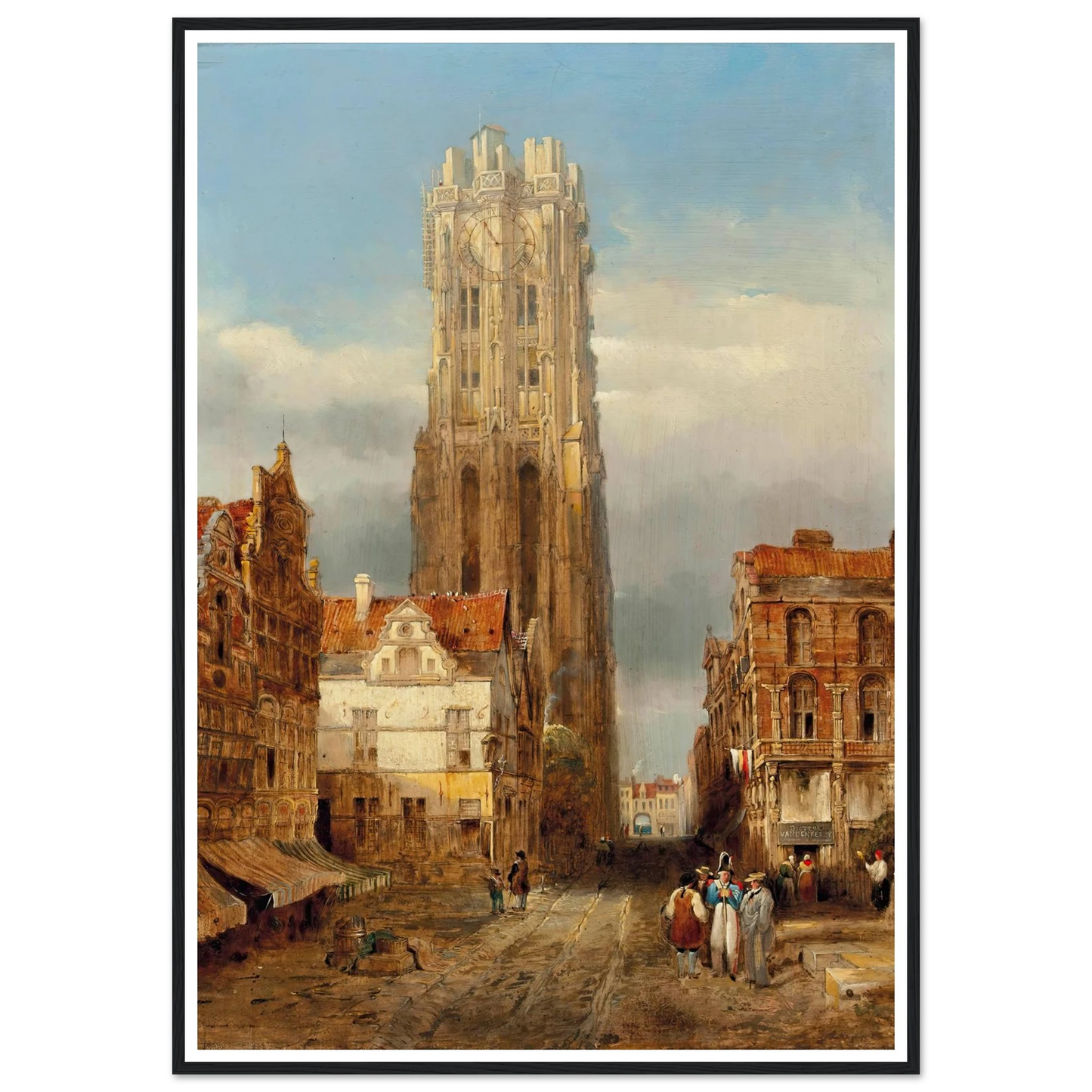 Tower of the church of St Rombouts, Mechelen Art Print | David Roberts - Framed Poster - 30x40 cm / 12x16″ - Black frame