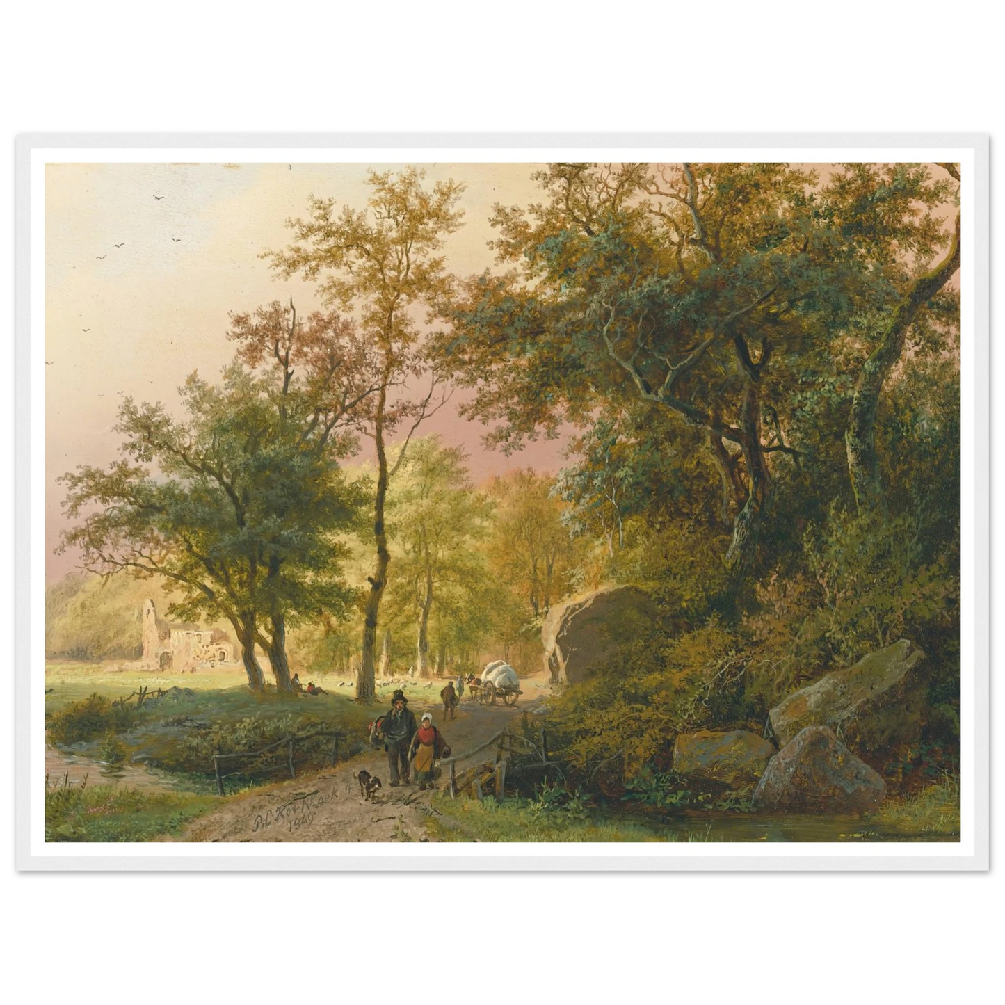 Travellers On A Road (1849) Art Print | Barend Cornelis Koekkoek - Framed Poster - 30x40 cm / 12x16″ - Black frame