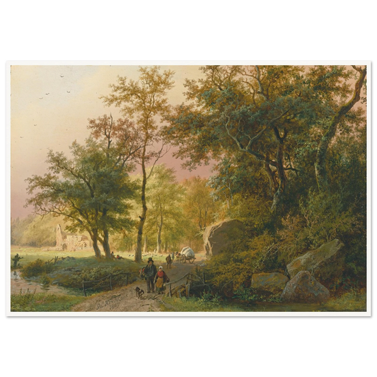 Travellers On A Road (1849) Art Print | Barend Cornelis Koekkoek - Framed Poster - 30x40 cm / 12x16″ - Black frame