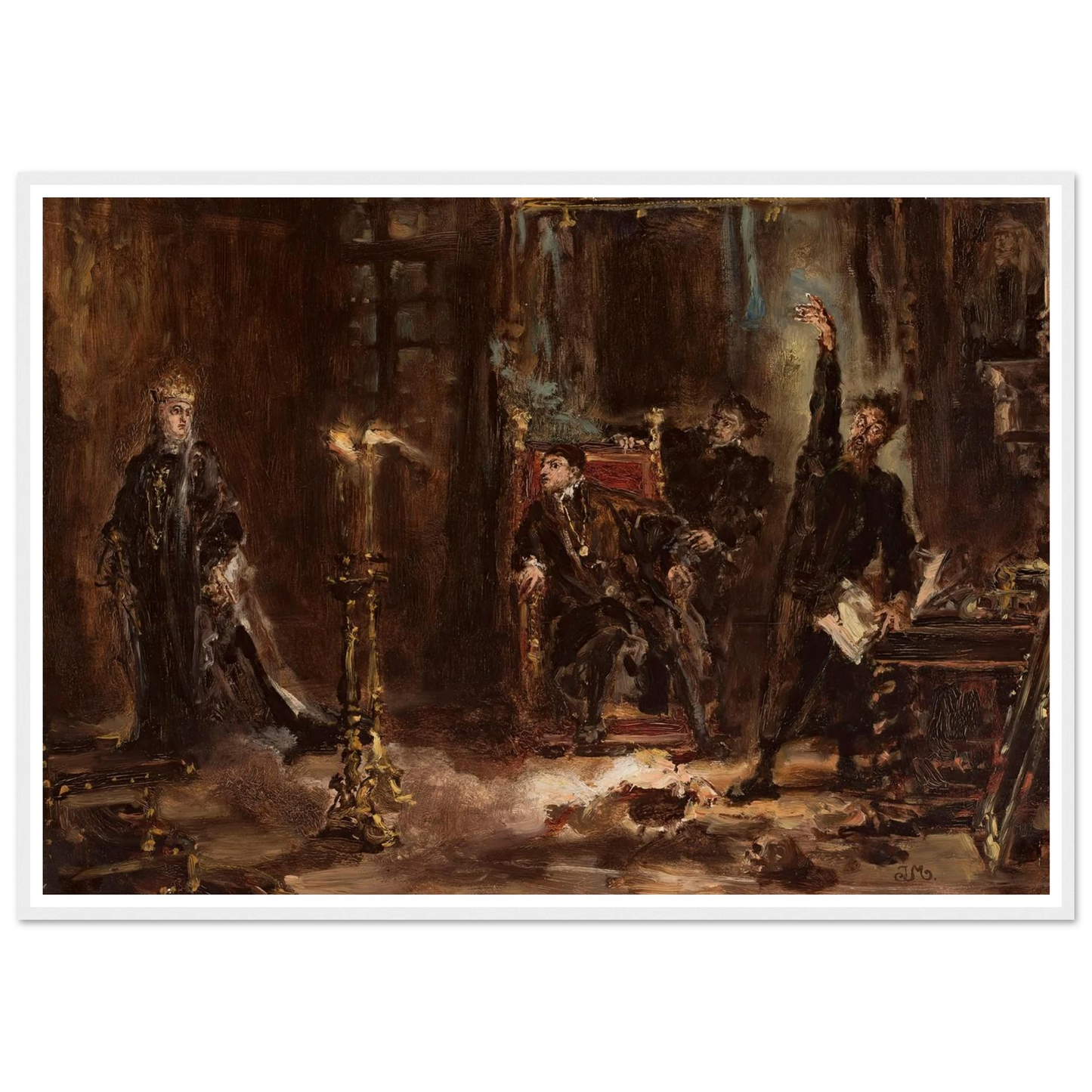 Twardowski conjuring the spirit of Barbara for Sigismund Augustus, sketch (1884) Art Print | Jan Matejko - Framed Poster - 30x40 cm / 12x16″ - Black frame