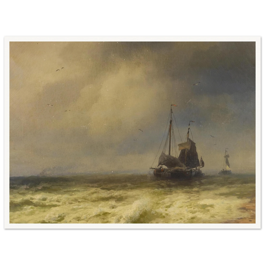 Two Ships By the Shoreline Art Print | Hermann Ottomar Herzog - Framed Poster - 30x40 cm / 12x16″ - Black frame