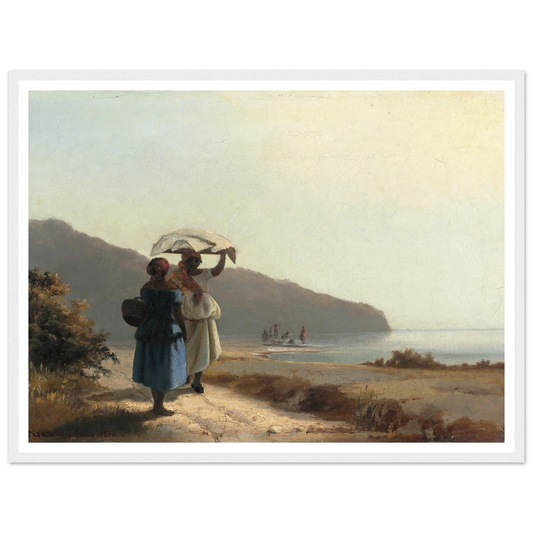 Two Women Chatting by the Sea,St. Thomas (1856) Art Print | Camille Pissarro - Framed Poster - 30x40 cm / 12x16″ - Black frame