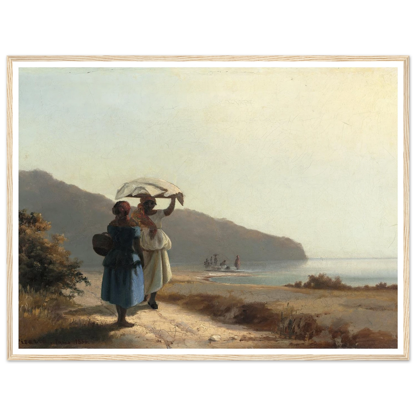 Two Women Chatting by the Sea,St. Thomas (1856) Art Print | Camille Pissarro - Framed Poster - 30x40 cm / 12x16″ - Black frame