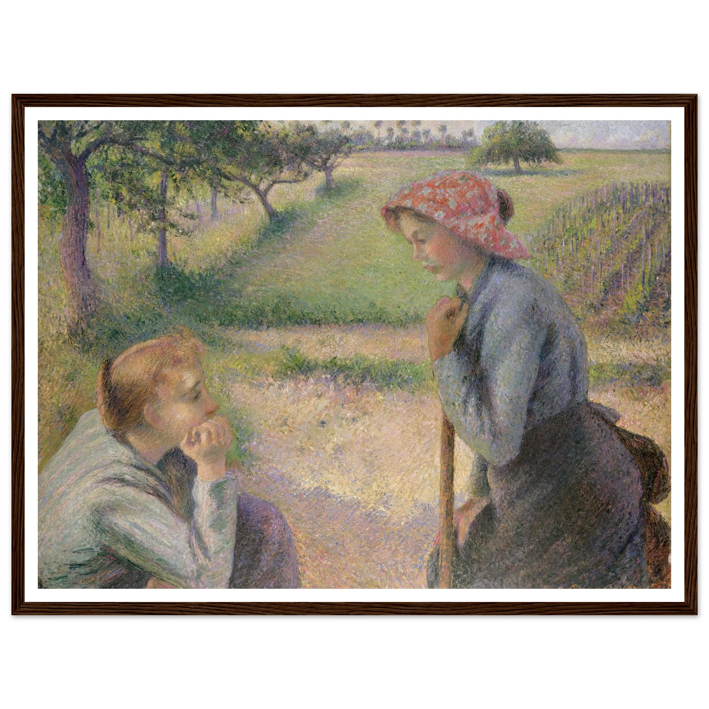 Two Young Peasant Women (1891–92) Art Print | Camille Pissarro - Framed Poster - 30x40 cm / 12x16″ - Black frame