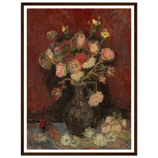 Vase with Chinese asters and gladioli (1886) Art Print | Vincent van Gogh - Framed Poster - 30x40 cm / 12x16″ - Black frame