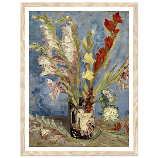 Vase with gladioli and China asters (1886) Art Print | Vincent van Gogh - Framed Poster - 30x40 cm / 12x16″ - Black frame